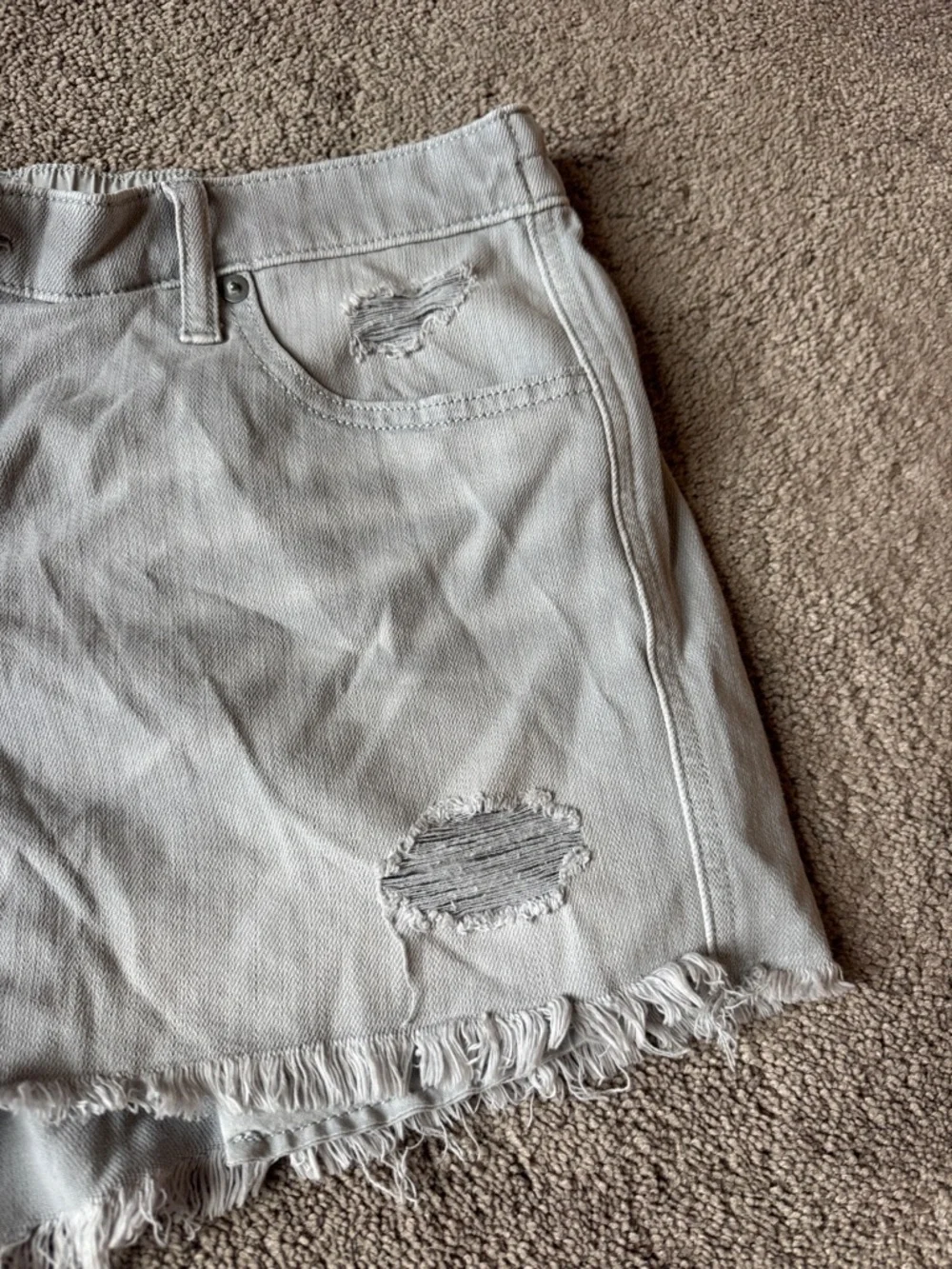 Aerie Gray Distressed Frayed Hem Denim Cutoff Shorts SIZE L